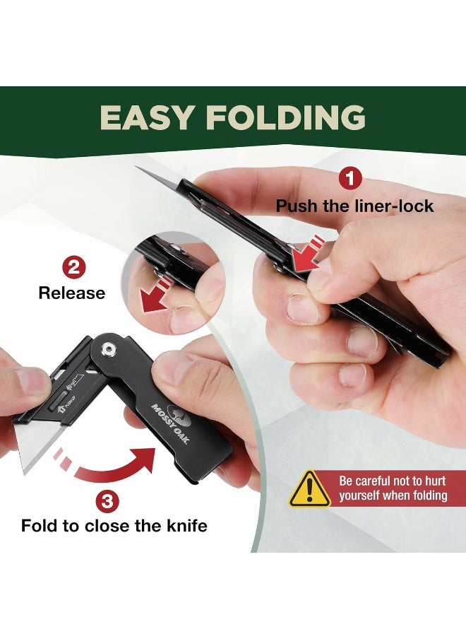 Mossy Oak - 2-Pack Folding Pocket Utility Knife Set, Quick Change Box Cutter With Frame Lock, Edc Foldable Razor Knife With Belt Clip, Stone Washed - Image 1