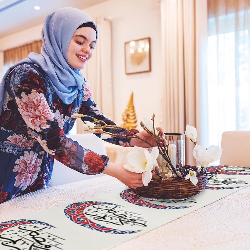 LOVNOV Eid Mubarak Table Runner Table Decorations - LOVNOV Ramadan Mosque Lattern Islamic Happy Ramadan Mubarak Party Supplies Decorations (33 x 180 cm, Moonlit) - Image 4
