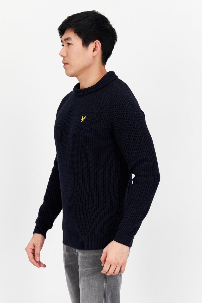 Lyle & Scott سويت شيرت رجالي بياقة مرتفعة بشعار العلامة التجارية، أزرق داكن - Image 3