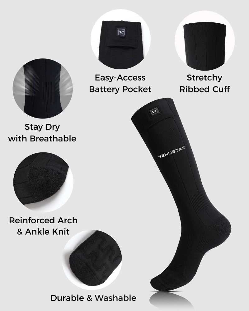 Venustas Heated Socks for Men Women, Rechargeable Electric Sock with Batteries, 3D Half-Sole Heating for Ski Hunting - Image 4