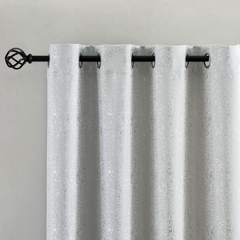 TERLYTEX White Silver Curtains for Living Room  Metallic Silver Spots Sparkle Blackout Curtains 84 Inch Long Thermal Insulated Darkening Grommet Shiny Curtains 52 x 84 Inch 2 Panels Greyish White