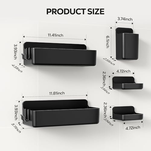 Nieifi Adhesive Wall Shelf Shower Shelves 5 Pack with Soap Holder Shower Organizer for Bathroom Organization Black - Image 3