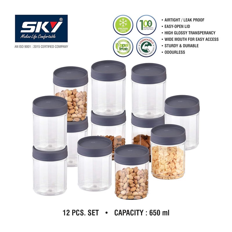 SKY مجموعة هدايا حاويات تخزين PET مع غطاء قابل للتكديس 12 قطعة للاحتفال (650 مل × 12، رمادي) - Image 5