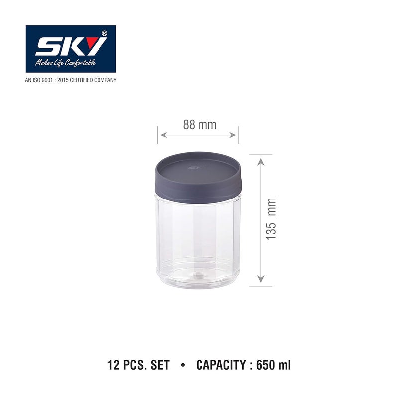 SKY مجموعة هدايا حاويات تخزين PET مع غطاء قابل للتكديس 12 قطعة للاحتفال (650 مل × 12، رمادي) - Image 3