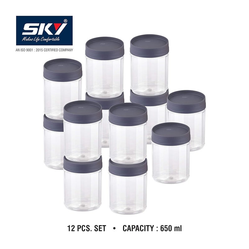 SKY مجموعة هدايا حاويات تخزين PET مع غطاء قابل للتكديس 12 قطعة للاحتفال (650 مل × 12، رمادي) - Image 4