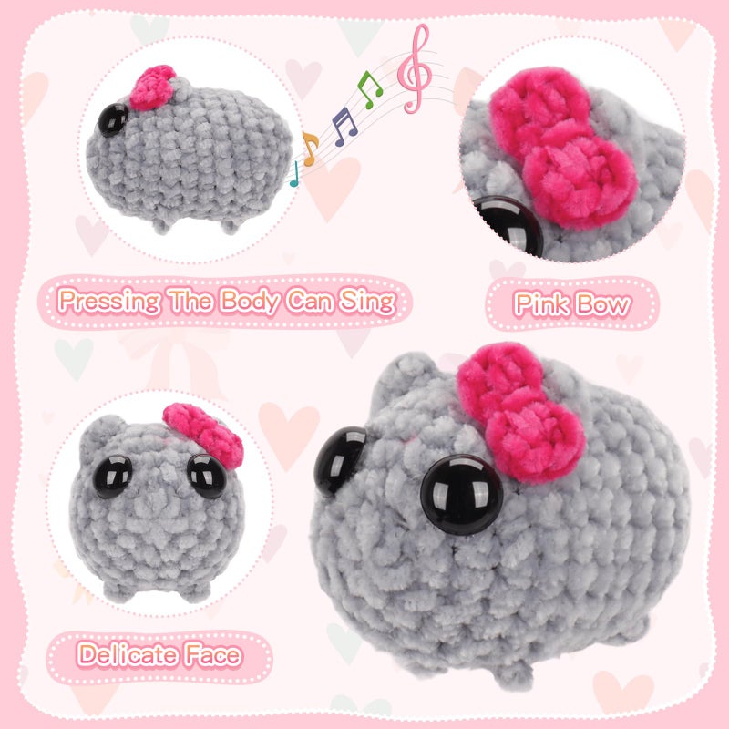Dalycro Tiktok Sad Hamster Meme Bow Keychain with Sound Upgrade Hand-Knitted Sad Hamster Plush with Gift Box & Card for Women Birthday Christmas - Image 3