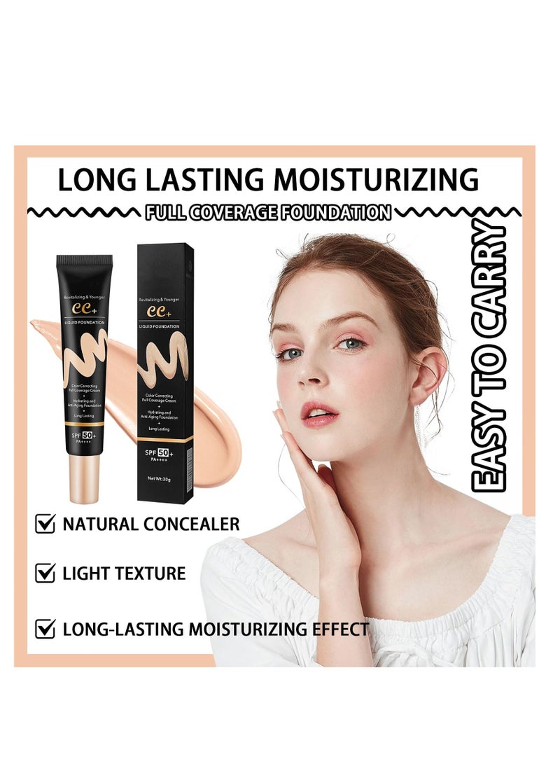 SYOSI Hydrating CC Cream with SPF 50+ PA++++, Waterproof Flawless Concealer Full Coverage BB Cream, Long Lasting Moisturizing Full Coverage Liquid Foundation, All-Day Hold, All Skin Types, Natural  - Image 4