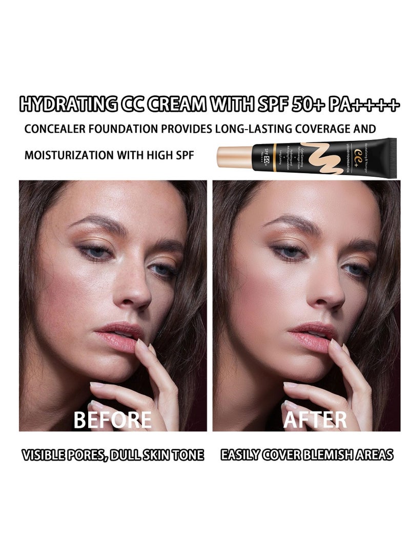SYOSI Hydrating CC Cream with SPF 50+ PA++++, Waterproof Flawless Concealer Full Coverage BB Cream, Long Lasting Moisturizing Full Coverage Liquid Foundation, All-Day Hold, All Skin Types, Natural  - Image 2