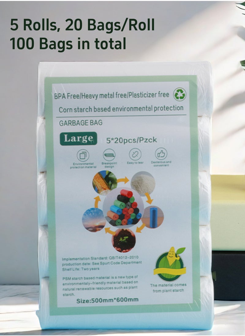 ShineShe - Garbage Bags Biodegradable Compact White 50x60cm (20pc x 5Rolls) 100 bags - Image 1