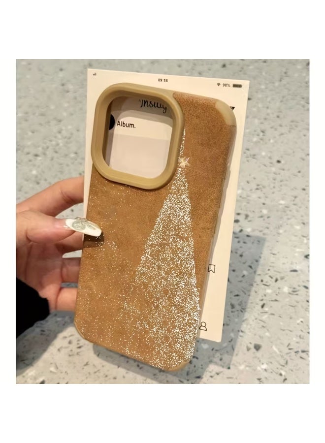 تيمو جراب هاتف أنيق بتصميم  جلد صناعي بني كلاسيكي مع رسمة  ندفة الثلج ، مثالي كهدية عيد الميلاد فتحة كاميرا كبيرة بنية متوافق مع ايفون 16 برو - Image 2