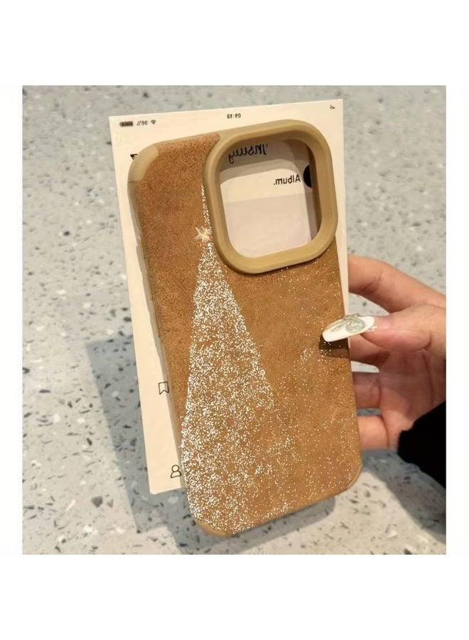 تيمو جراب هاتف أنيق بتصميم  جلد صناعي بني كلاسيكي مع رسمة  ندفة الثلج ، مثالي كهدية عيد الميلاد فتحة كاميرا كبيرة بنية متوافق مع ايفون 16 برو - Image 1