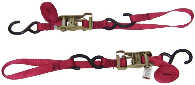 Ancra 49498-10 Red 1" x 69" Long Ratcheting Buckle Tie Down with Integrated Soft Hooks - Image 1