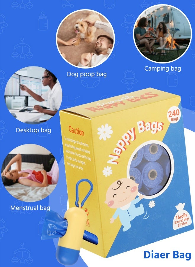 Soft Touch 240PCS Diaper Disposal Bags, 16 Rolls Portable Diaper Sack, Disposable Bag for Babies, Baby Poop Bag, Infant Nappy Bags, Diaper Garbage Bag with Dispenser, Convenient and Quick Diaper Disposal Essential for Travel - Image 4