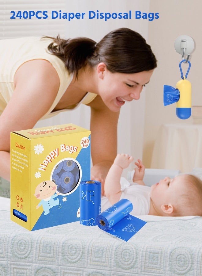 Soft Touch 240PCS Diaper Disposal Bags, 16 Rolls Portable Diaper Sack, Disposable Bag for Babies, Baby Poop Bag, Infant Nappy Bags, Diaper Garbage Bag with Dispenser, Convenient and Quick Diaper Disposal Essential for Travel - Image 3