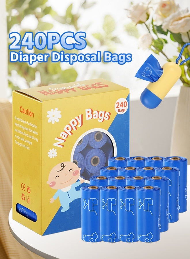 Soft Touch 240PCS Diaper Disposal Bags, 16 Rolls Portable Diaper Sack, Disposable Bag for Babies, Baby Poop Bag, Infant Nappy Bags, Diaper Garbage Bag with Dispenser, Convenient and Quick Diaper Disposal Essential for Travel - Image 2