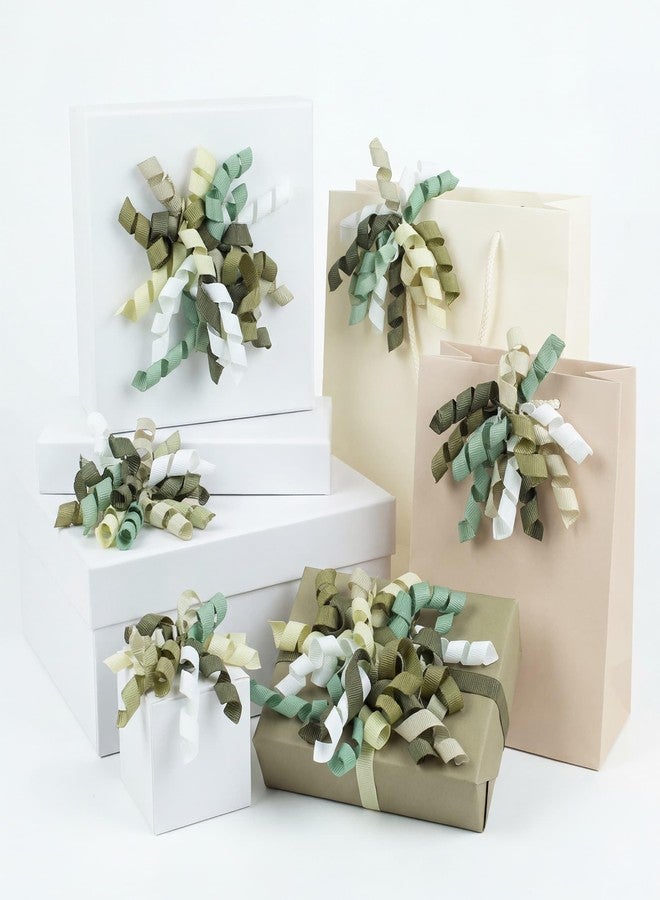 YKW Green Ombré Curly Gift Bows for Wrapping - 6 Pack Large 4" Self Adhesive Grosgrain Ribbon Bows for Nature Lovers, Earth Day, St. Patrick's & Woodland Theme Decorations - Image 1