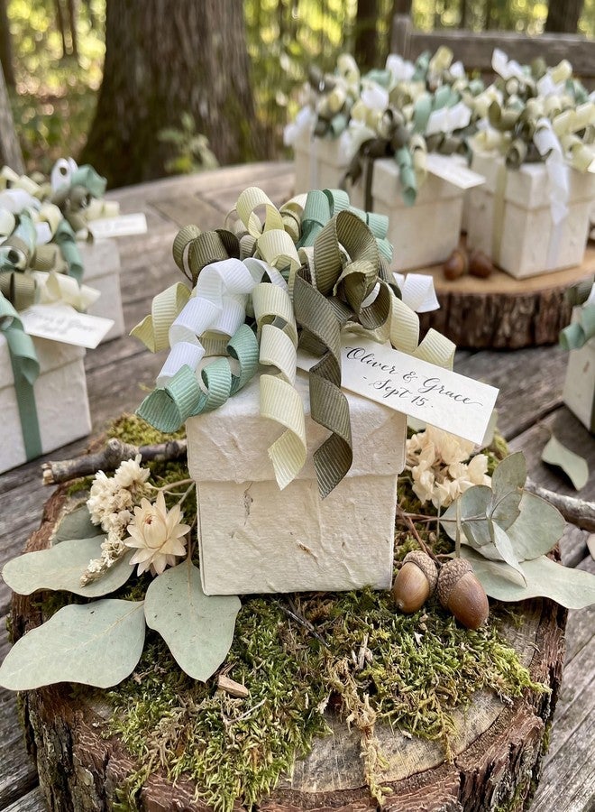 YKW Green Ombré Curly Gift Bows for Wrapping - 6 Pack Large 4" Self Adhesive Grosgrain Ribbon Bows for Nature Lovers, Earth Day, St. Patrick's & Woodland Theme Decorations - Image 4