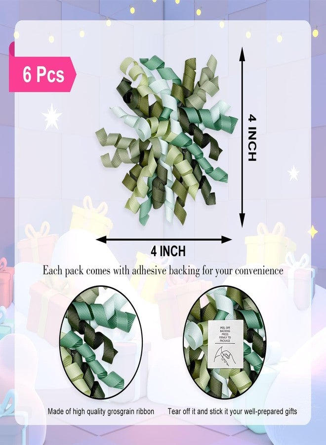 YKW Green Ombré Curly Gift Bows for Wrapping - 6 Pack Large 4" Self Adhesive Grosgrain Ribbon Bows for Nature Lovers, Earth Day, St. Patrick's & Woodland Theme Decorations - Image 2