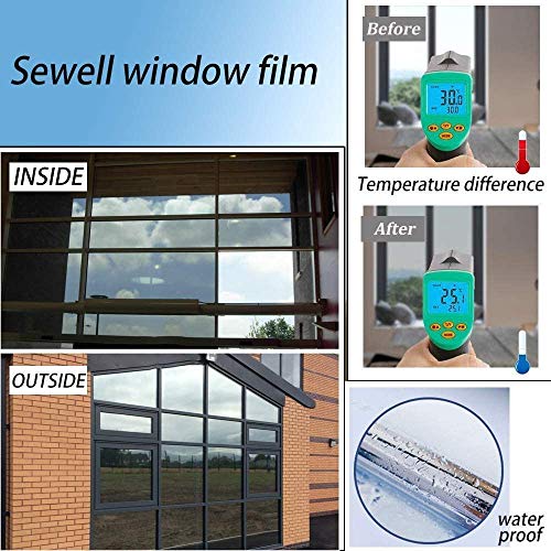 SW Reflective Window Privacy Film Adhesive One Way Mirror Window Tint Heat Control, Anti UV Day Time Privacy Protection Glass Film for Home and Office, 60Inch x 17.7Inch, Red Silver - Image 4