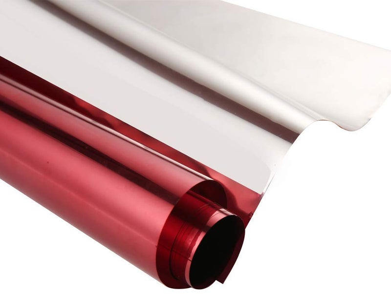 SW Reflective Window Privacy Film Adhesive One Way Mirror Window Tint Heat Control, Anti UV Day Time Privacy Protection Glass Film for Home and Office, 60Inch x 17.7Inch, Red Silver - Image 2