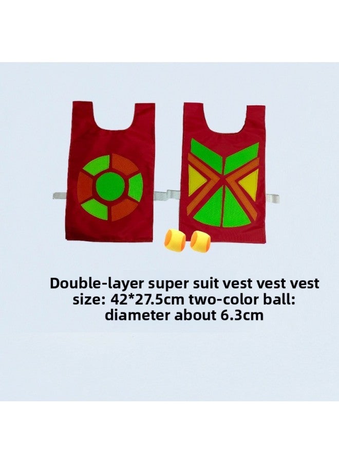 Children's Double-layer Sticky Jersey Super Battle Jacket Vest Kindergarten Parent-child Interactive Play Throwing Sticky Target Avoidance Game-Color:Red 6 Super Shirt Vest With 12 Balls - Image 5