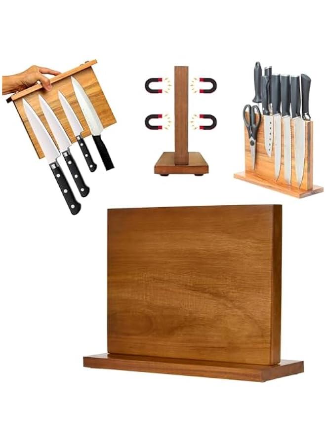 TRASSLE Magnetic Knife Block Holder,Knife Organizer Wooden and Knife Storage Holder Rack,Kitchen Knife Stand Rack Shelf-Double Sided Powerful Magnetic,Knives Storage Block,Knife Display Stand  - Image 1