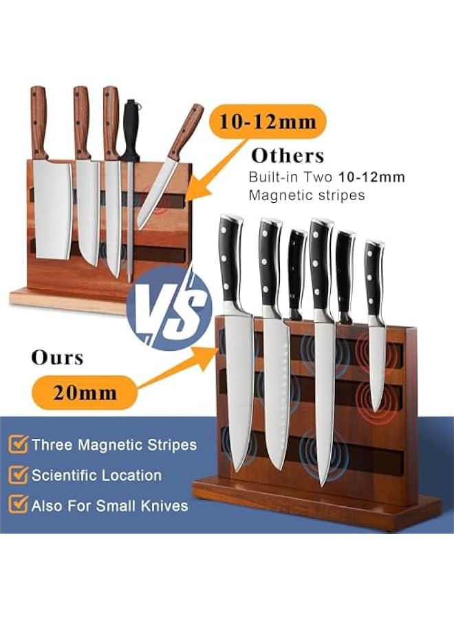 TRASSLE Magnetic Knife Block Holder,Knife Organizer Wooden and Knife Storage Holder Rack,Kitchen Knife Stand Rack Shelf-Double Sided Powerful Magnetic,Knives Storage Block,Knife Display Stand  - Image 2
