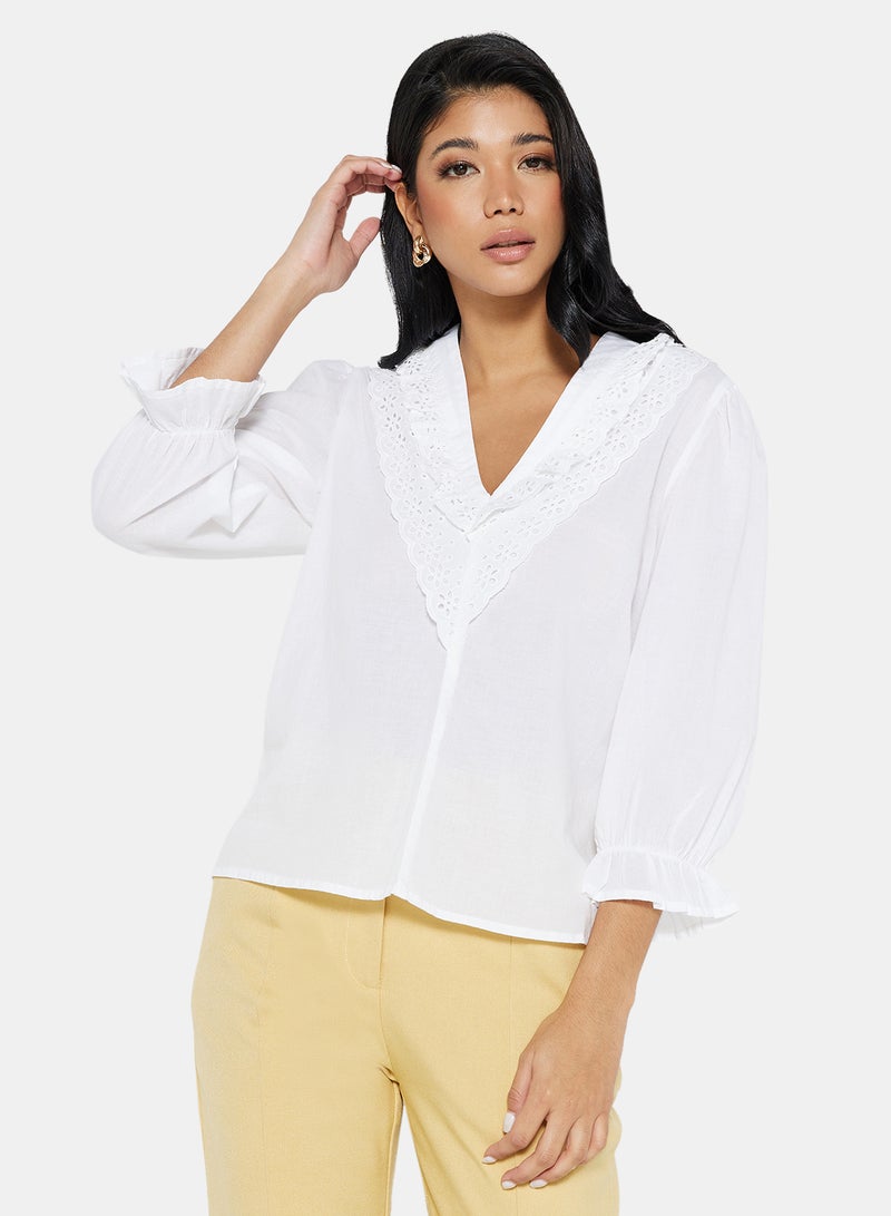 Jacqueline de Yong Broderie V-Neck Top - Image 1