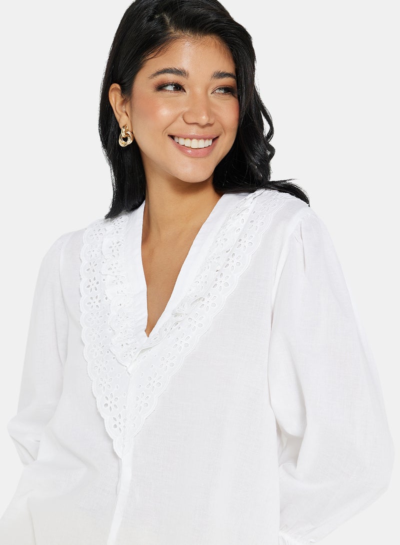 Jacqueline de Yong Broderie V-Neck Top - Image 3