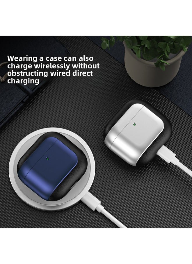 Generic - For Apple AirPods 4 Bluetooth Protective Case Pro2 Litchi Pattern Business Drop-resistant Earphone Case Soft 6 Generation-Color:Gray-Applicable Models:Airpods 4 Standard Version Without Sound Hole At The Bottom - Image 1