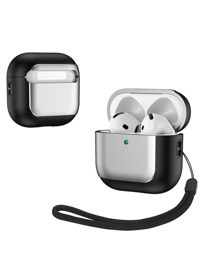 Generic - For Apple AirPods 4 Bluetooth Protective Case Pro2 Litchi Pattern Business Drop-resistant Earphone Case Soft 6 Generation-Color:Gray-Applicable Models:Airpods 4 Standard Version Without Sound Hole At The Bottom - Image 1