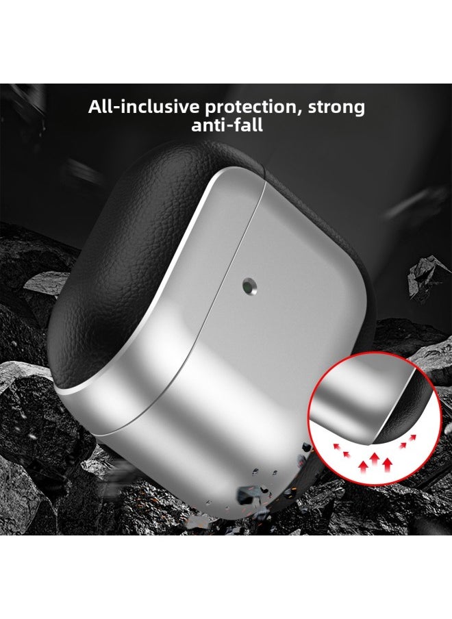 Generic - For Apple AirPods 4 Bluetooth Protective Case Pro2 Litchi Pattern Business Drop-resistant Earphone Case Soft 6 Generation-Color:Gray-Applicable Models:Airpods 4 Standard Version Without Sound Hole At The Bottom - Image 1