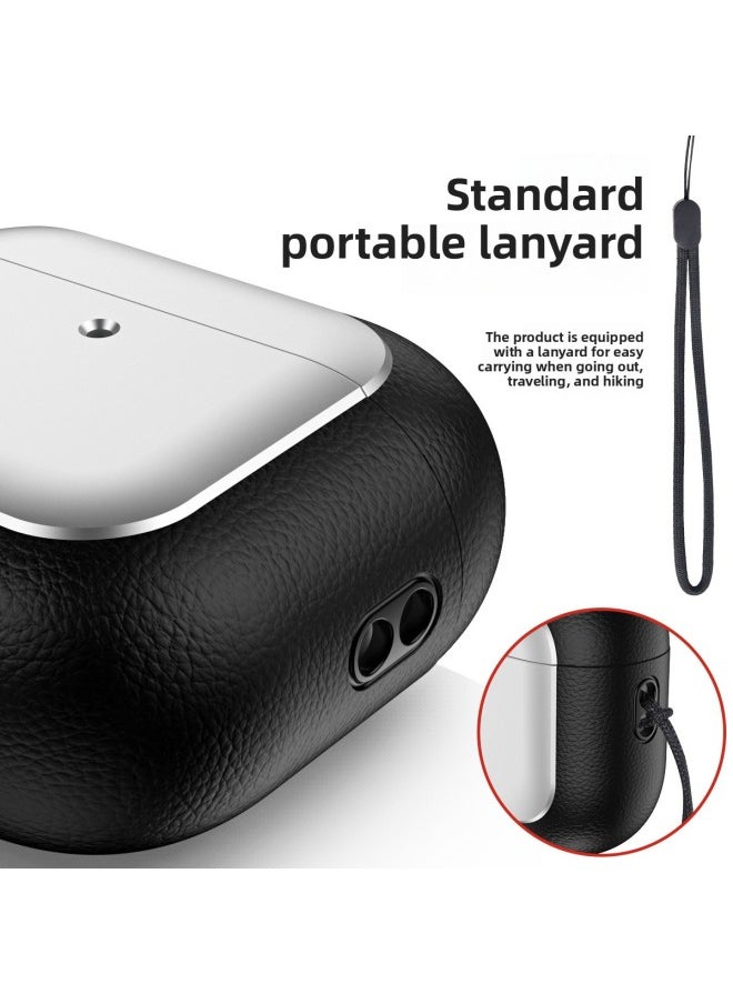 Generic - For Apple AirPods 4 Bluetooth Protective Case Pro2 Litchi Pattern Business Drop-resistant Earphone Case Soft 6 Generation-Color:Gray-Applicable Models:Airpods 4 Standard Version Without Sound Hole At The Bottom - Image 1
