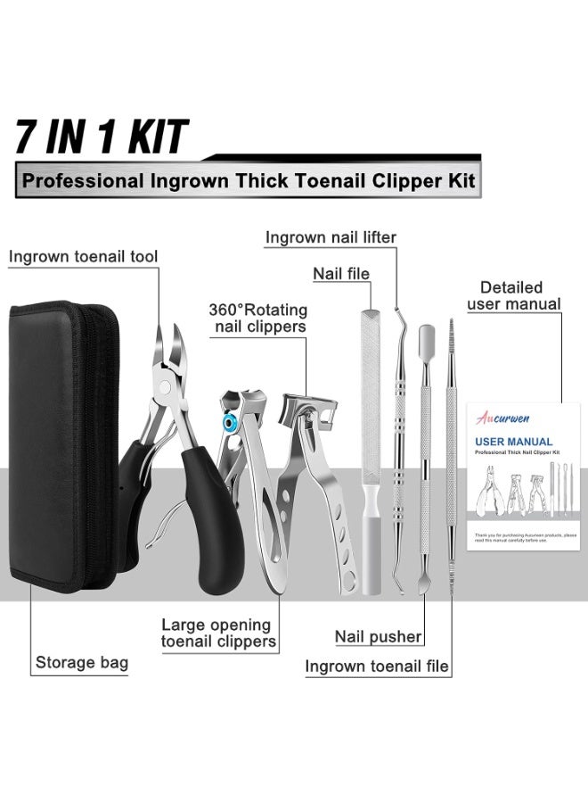 general Toenail Clippers for Seniors Thick Toenails, Aucurwen Heavy Duty Toe Nail Clippers Adult Thick Nails Long Handle, Large Toenail Clippers for Thick Nails 7Pcs - Image 2