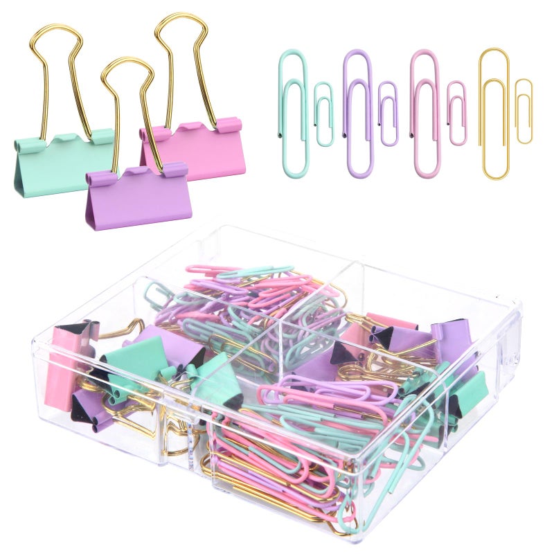Creechwa Cute Paper Clips Binder Clips Combo Set, Assorted Size Paper Clips for Office, Cute Office Supplies Set, - Image 1