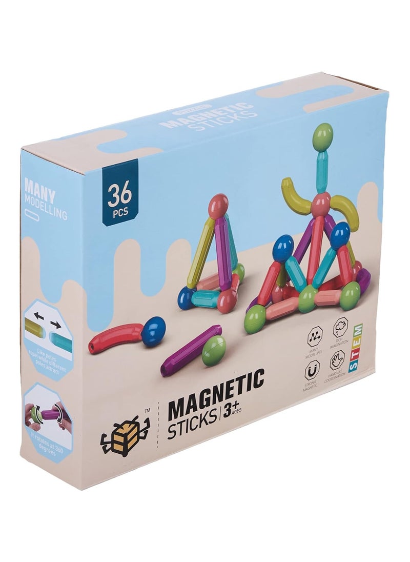 BLOOMING TIME 36 Pieces Magnetic Building Sticks Blocks Toy  - Image 2