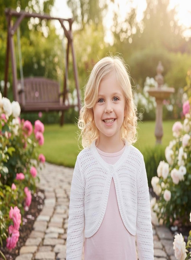 Minora Long Sleeve Bolero, Girls' Knit Cardigan Shrug with One-Button Closure, Baby/Child Cotton Childrens Bolero, Sweater Dress Cover-Up, Kids' Jackets,Bone Ajur, 5T - Image 2