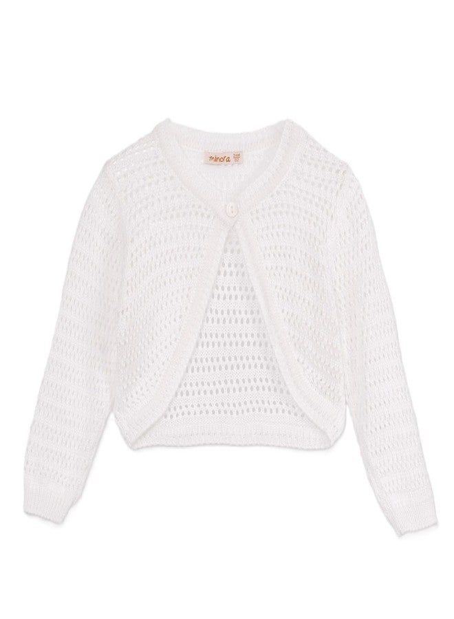 Minora Long Sleeve Bolero, Girls' Knit Cardigan Shrug with One-Button Closure, Baby/Child Cotton Childrens Bolero, Sweater Dress Cover-Up, Kids' Jackets,Bone Ajur, 5T - Image 1