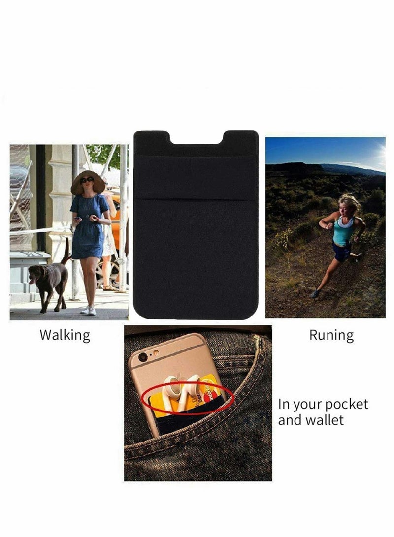 Excefore Phone Card Holder, Cell Wallet Stretchy Double Lycra Holder for Back of Stick on ID Credit Card, Business Pocket Sleeve All Smartphones, Black Pink - Image 4