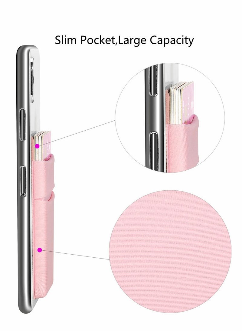 Excefore Phone Card Holder, Cell Wallet Stretchy Double Lycra Holder for Back of Stick on ID Credit Card, Business Pocket Sleeve All Smartphones, Black Pink - Image 2