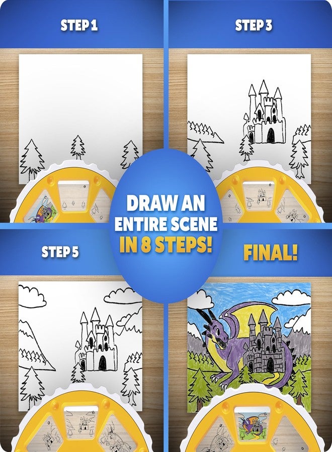 Blue Marble جهاز عرض بلو ماربل لتعليم الرسم - جهاز عرض صور للأطفال للتتبع مع 9 أقلام تلوين ملونة و4 أقراص صور تحتوي على 25 حيوانًا وديناصورًا وكائنًا للرسم، جهاز عرض رسم للأطفال (براءة اختراع قيد الانتظار) - Image 3
