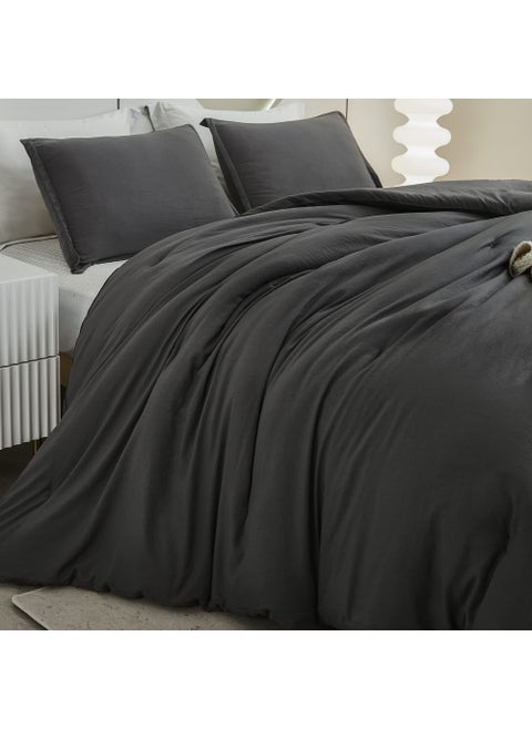 Litanika Grey Comforter King Size Set  Dark Gray Lightweight Plain Bedding Comforters Sets  All Season Fluffy Bed Set (104x90In Comforter & 2 Pillowcases)