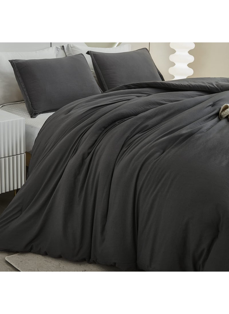 Litanika Litanika Grey Comforter King Size Set  Dark Gray Lightweight Plain Bedding Comforters Sets  All Season Fluffy Bed Set (104x90In Comforter & 2 Pillowcases)  - Image 1