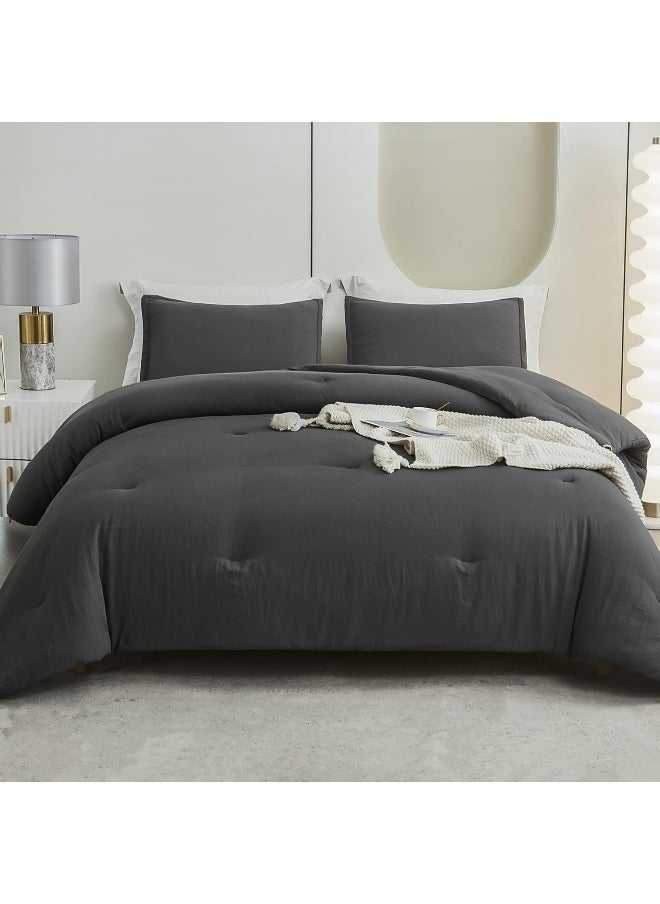 Litanika Litanika Grey Comforter King Size Set  Dark Gray Lightweight Plain Bedding Comforters Sets  All Season Fluffy Bed Set (104x90In Comforter & 2 Pillowcases)  - Image 5