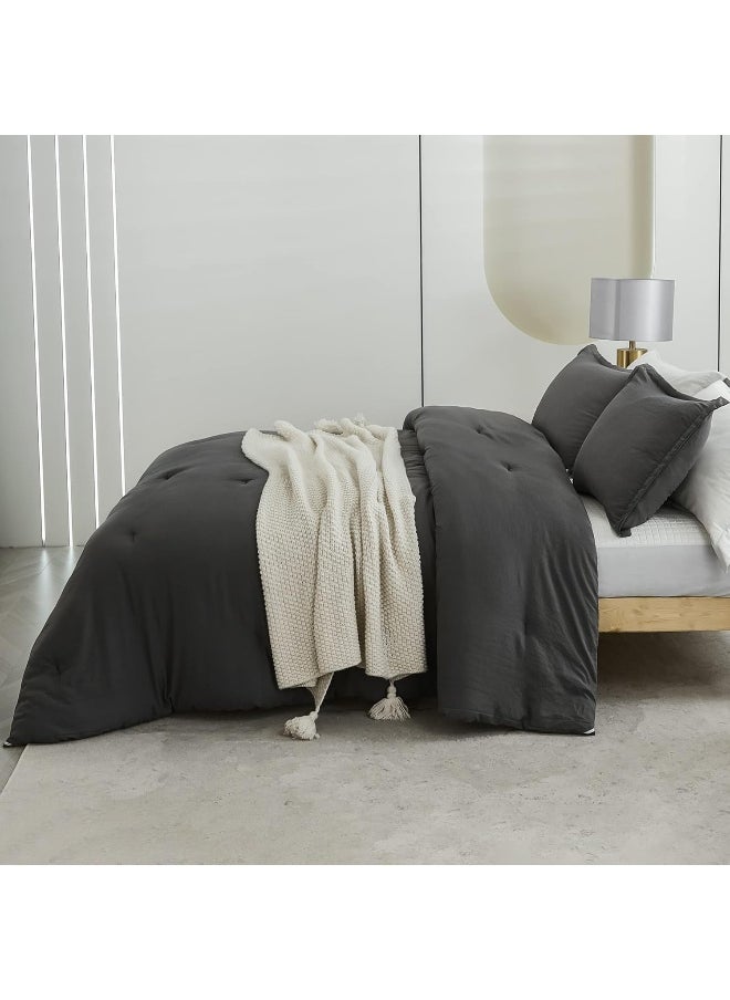 Litanika Grey Comforter King Size Set  Dark Gray Lightweight Plain Bedding Comforters Sets  All Season Fluffy Bed Set (104x90In Comforter & 2 Pillowcases)