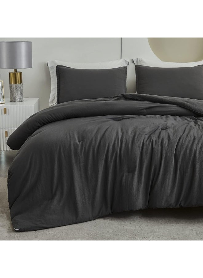 Litanika Litanika Grey Comforter King Size Set  Dark Gray Lightweight Plain Bedding Comforters Sets  All Season Fluffy Bed Set (104x90In Comforter & 2 Pillowcases)  - Image 4