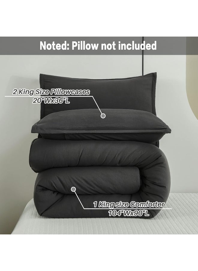 Litanika Grey Comforter King Size Set  Dark Gray Lightweight Plain Bedding Comforters Sets  All Season Fluffy Bed Set (104x90In Comforter & 2 Pillowcases)