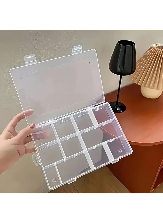 12 Compartment Clear Plastic Storage Box With Adjustable Dividers For Jewelry Office Supplies Desk Organization 1pc - Image 5