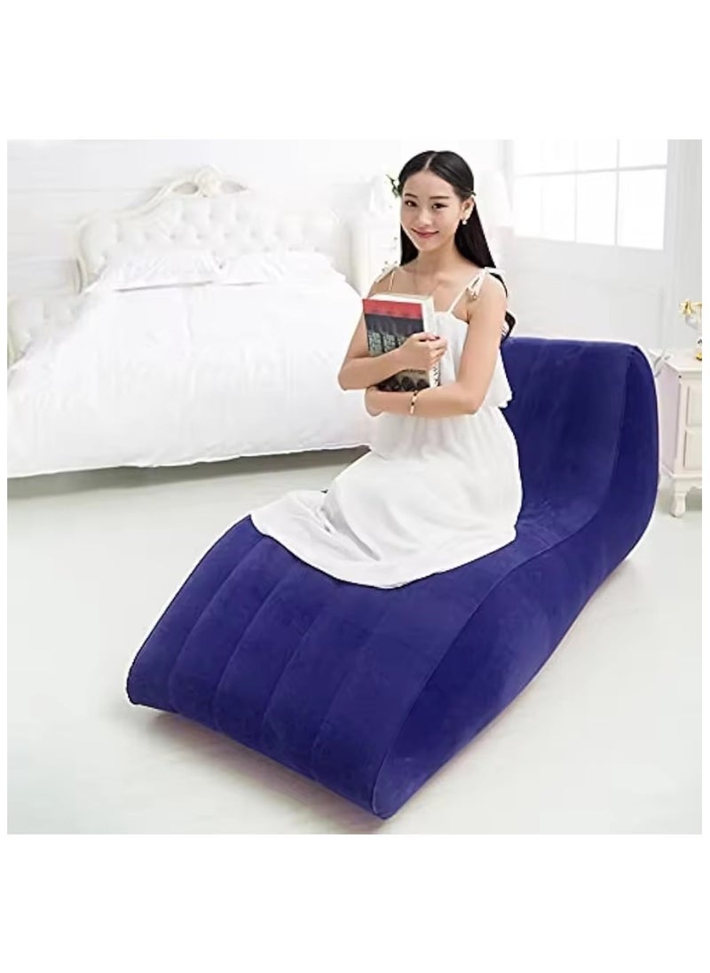 جاجيك Folding Portable Inflatable Recliner Sofa – S-Type Lazy Flocking Lounge Chair with Foot Air Pump for Indoor Living Room & Outdoor Balcony - Image 5