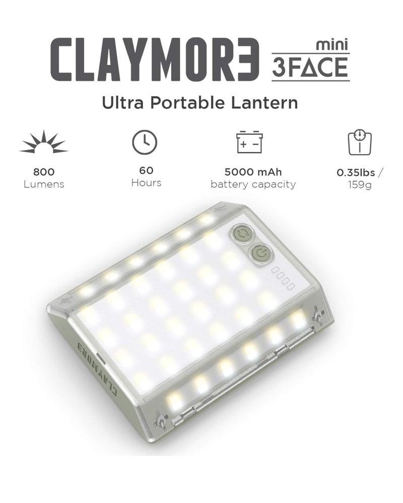CLAYMORE 3Face Mini (Moss Green) - Lightweight and Portable LED Area Light for Outdoors, Camping, Tent, Emergency, and Industrial Use. Rechargeable Lantern with USB-C, Up to 60 Hours Battery Life. - Image 3